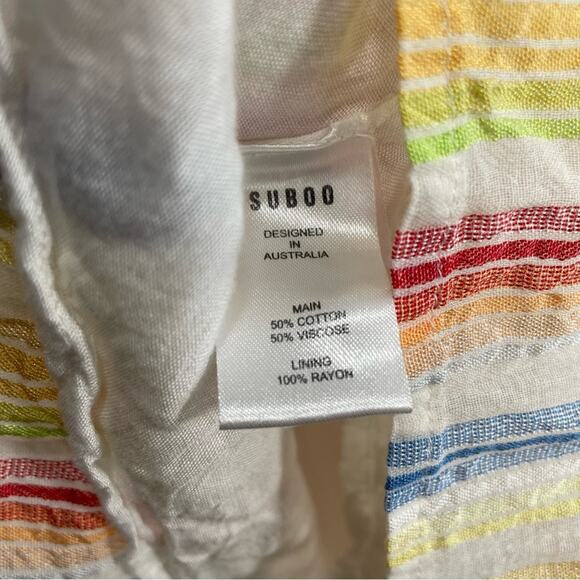 Suboo Playhouse Mini Multicolor Stripe Shoulder Tie Tiered Mini Dress Small - Picture 7 of 11